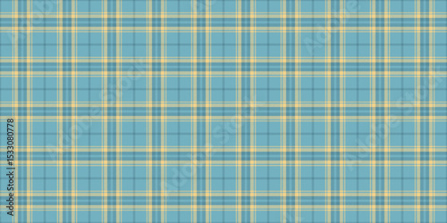Expensive vector texture textile, scrapbook check background pattern. Bandanna seamless tartan plaid fabric in cyan and amber colors.