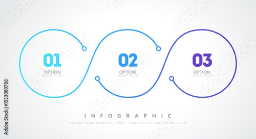 Three Steps Infographic With Infinity Circle Shapes And Numbers