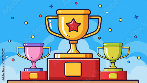 Celebrating Success Gold, Silver, and Bronze Trophy Illustration
