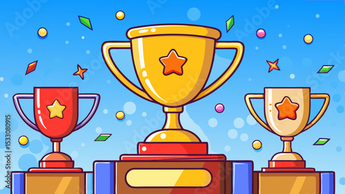 Celebrate Success Gold, Silver, and Bronze Trophy Awards Illustration
