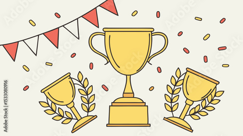 Celebrating Success Gold Trophy Awards and Festive Decorations