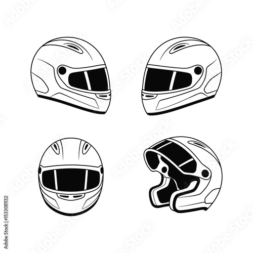 Motorcycle Helmet Design Four Views Illustration