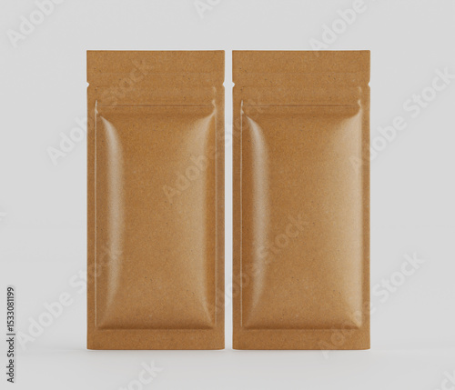 Blank brown paper packaging mockup set two pouches minimalist design templates packaging design inspiration illustration food beverage products