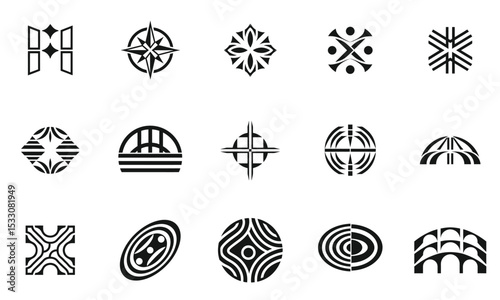 A collection of unique black and white abstract patterns showcasing geometric designs, perfect for modern decor and artistic projects.