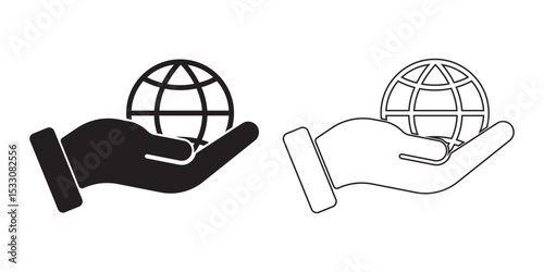 Globe on hand icon isolated on white background. Globe on hand icon simple sign. Globe on hand icon trendy and modern symbol for graphic and web design. hands holding globe earth web black icon. EPS10