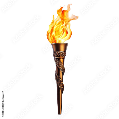 Burning Torch, Ornate Design, Isolated on Transparent Background, Flame, Torch, Fire