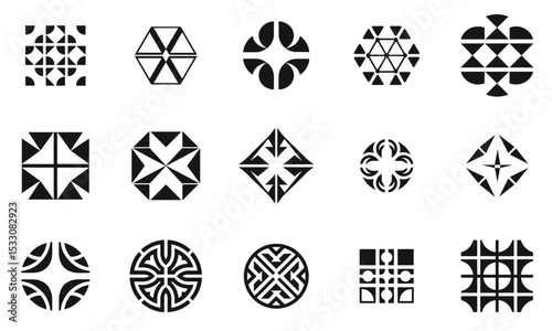 A diverse collection of intricate black and white geometric patterns showcasing various shapes and designs, perfect for creative projects and artistic inspiration.