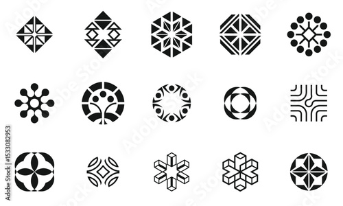 A collection of intricate black and white geometric patterns, showcasing unique designs of varying shapes and styles, perfect for artistic projects.