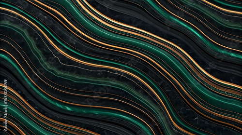Abstract Emerald Green Black Onyx Marble Texture With Gold Veins Swirling Waves Pattern