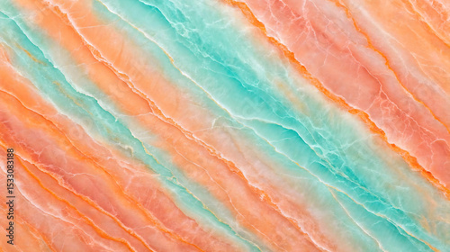 Abstract Pastel Coral and Teal Marble Texture Swirls Diagonal Pattern Background