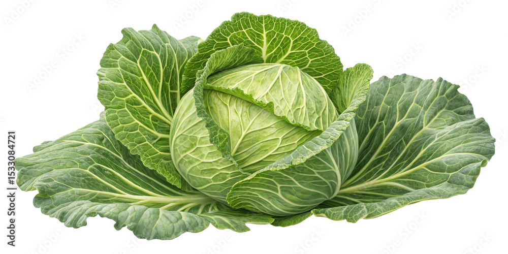 Obraz premium Green Cabbage, Fresh Vegetable, Isolated on Transparent Background, High-Resolution Image, Food Photography, Cabbage, Vegetable, Food