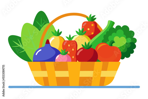 Basket of Garden Vegetables and Fruits Vector Design