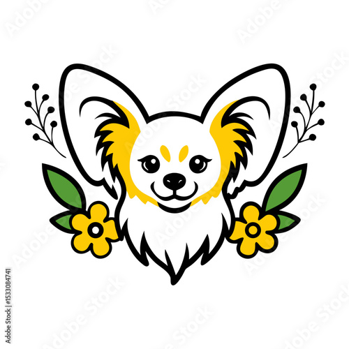 Adorable Papillon Style Dog Vector Portrait Art
