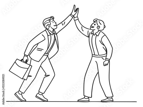Office Men Giving High Five Line Art Illustration