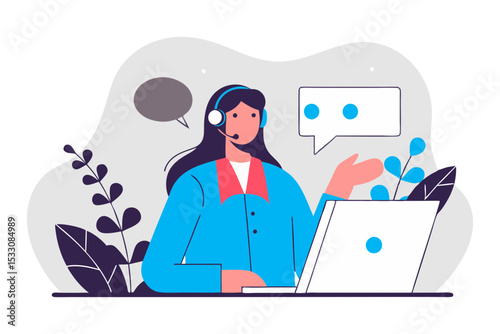 Customer Service Woman with Headset Line Drawing