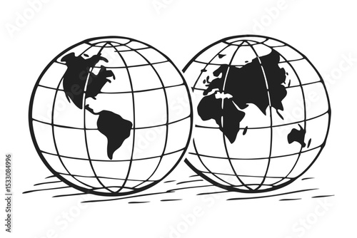 World Globe Map Transparent Line Art Design