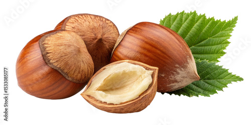 Hazelnut Composition Three Hazelnuts with Leaf, Isolated on Transparent Background, nut, food, healthy, hazelnuts, healthy food, nuts