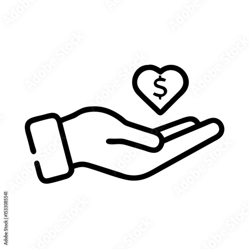 Hand offering heart with dollar symbol representing charity concept  
