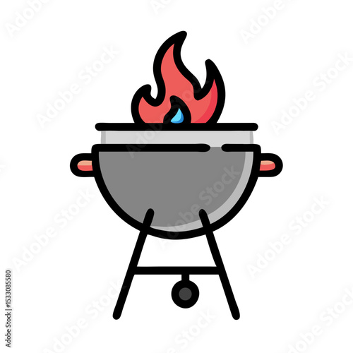Fire grill with flames for cooking meat during Eid al-Adha celebration  