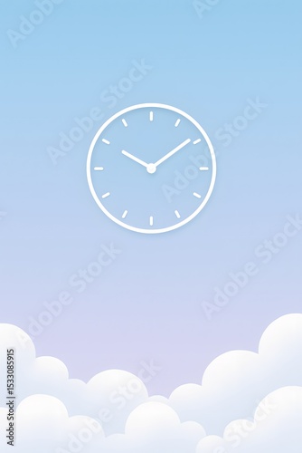 Minimalist Clock Floating in a Dreamy Sky with Soft White Clouds created by Generative AI.