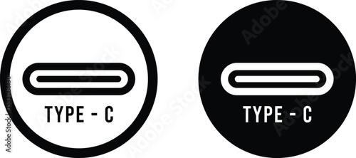 Type C data cable icon or USB Type C icon Vector Isolated. Type C data cable icon for websites, product packaging design element, and more.