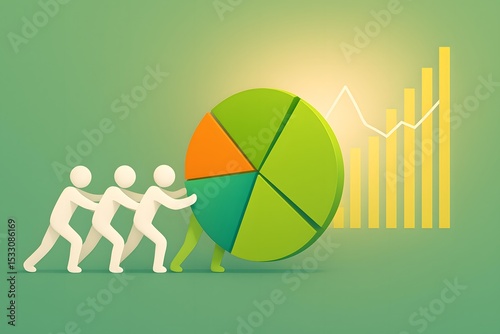 Teamwork and Growth People Moving a Pie Chart Towards a Bar Graph created by Generative AI.