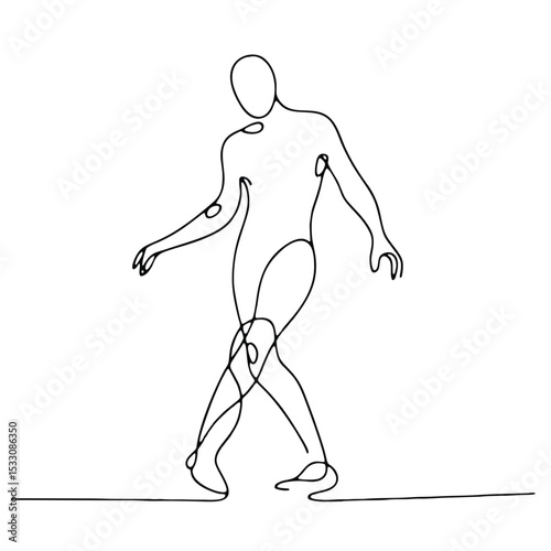 Hesitation — man in theatrical pose of uncertainty drawn with single continuous line: minimalism conveying emotional tension.