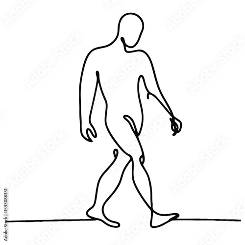 Hesitation — man in theatrical pose of uncertainty drawn with single continuous line: minimalism conveying emotional tension.