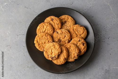 A plate of homemade chocolate chip cookies