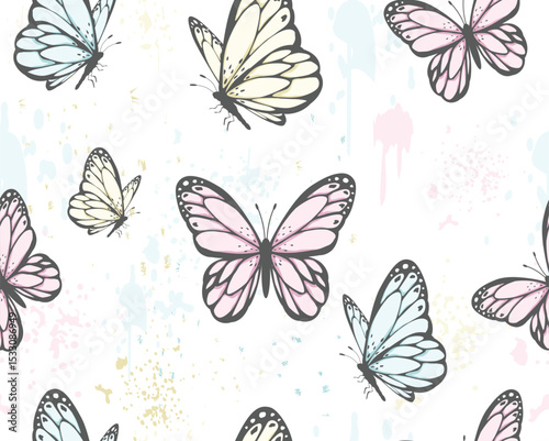 set of butterflies isolated on white