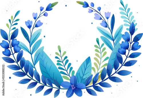 heather flower garland with teal sprigs, clean on white background.