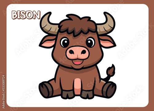Cute little bison  happy smile cartoon vector  illustration.