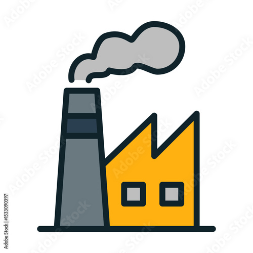 Factory with chimney smoke rising