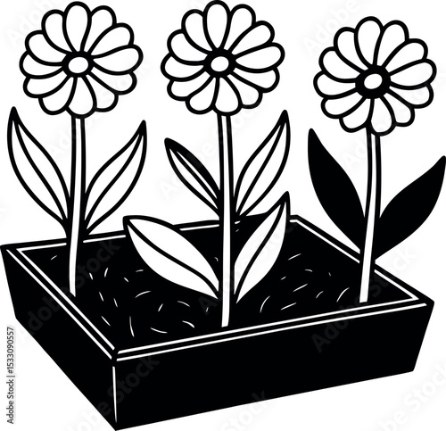 flowers vector in a pot