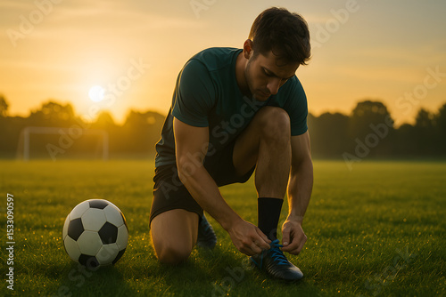 Soccer Player Preparing at Sunset