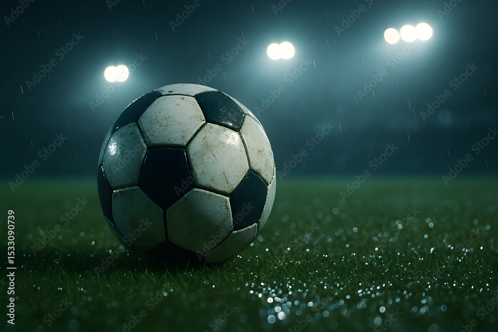 Fototapeta premium Soccer Ball On Wet Field
