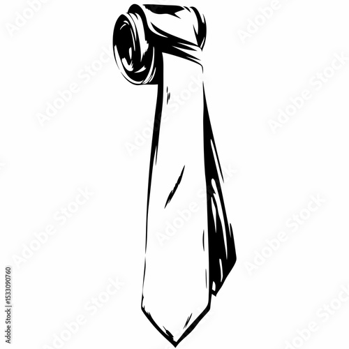 Stylish rolled necktie in black and white illustration  