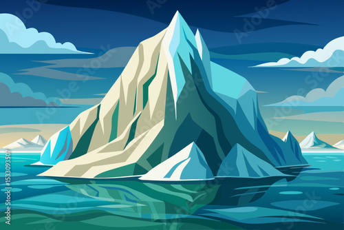 Climate Change Melting Iceberg Scene Vector
