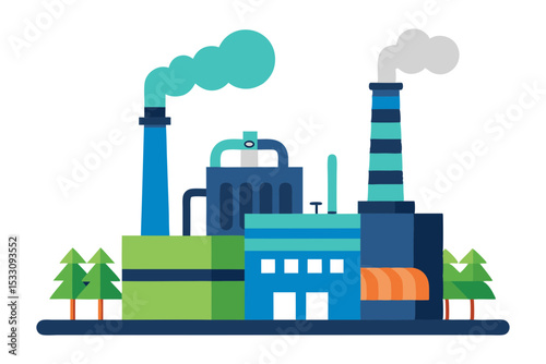 Smoke Emissions from Factory Climate Pollution Concept
