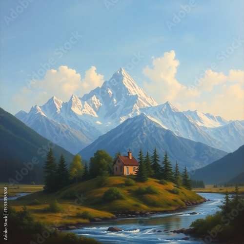 mountain landscape with lake