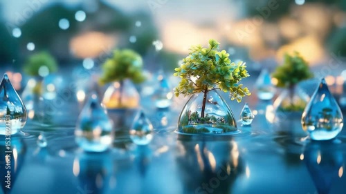 Water droplets with trees and reflections nature photography calming zen aesthetic background wallpaper hd image