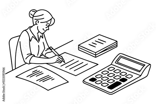 Bookkeeper Working Line Drawing Financial Icon