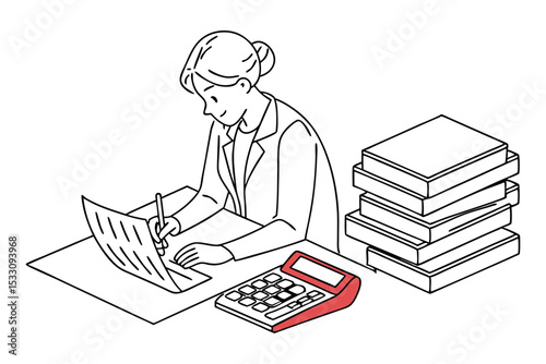 Line Art of Document and Accounting Scene