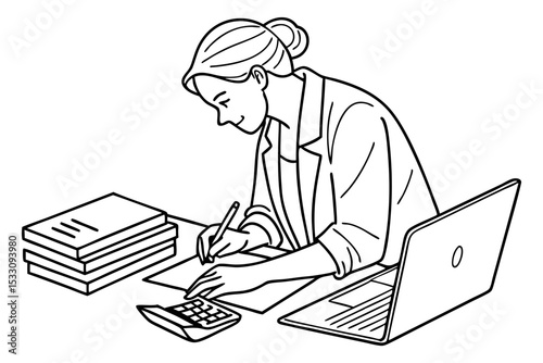 Accountant with Calculator Line Art Illustration
