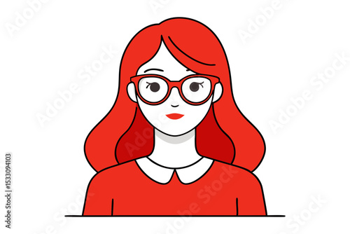 Female Cartoon Character with Glasses Line Art