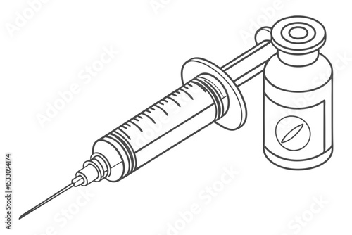 Vaccine Syringe and Vial Line Drawing