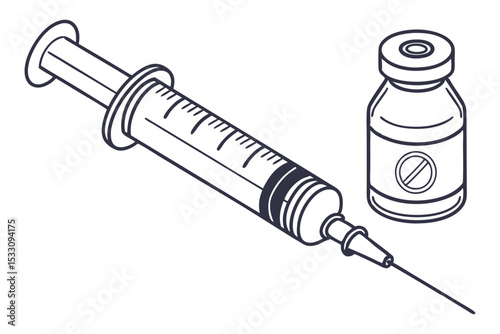 Medicine Set with Syringe Line Art Illustration