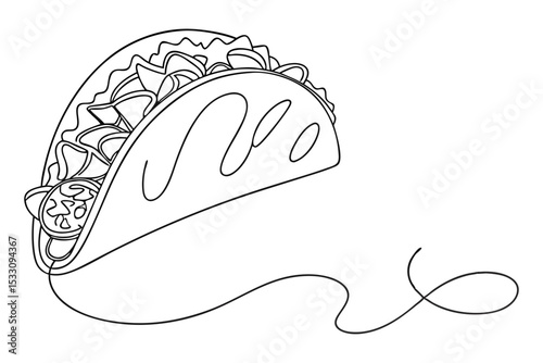 Mexican Taco Line Art on White Background