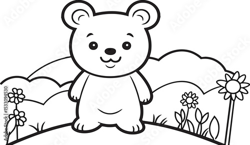 A simple coloring page for young children, featuring a cute cartoon teddy bear.