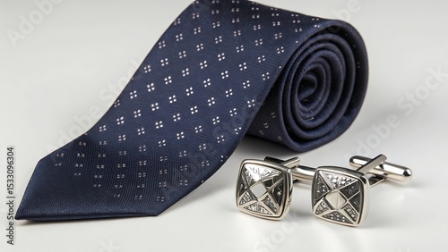 Elegant mens navy blue tie and cufflinks